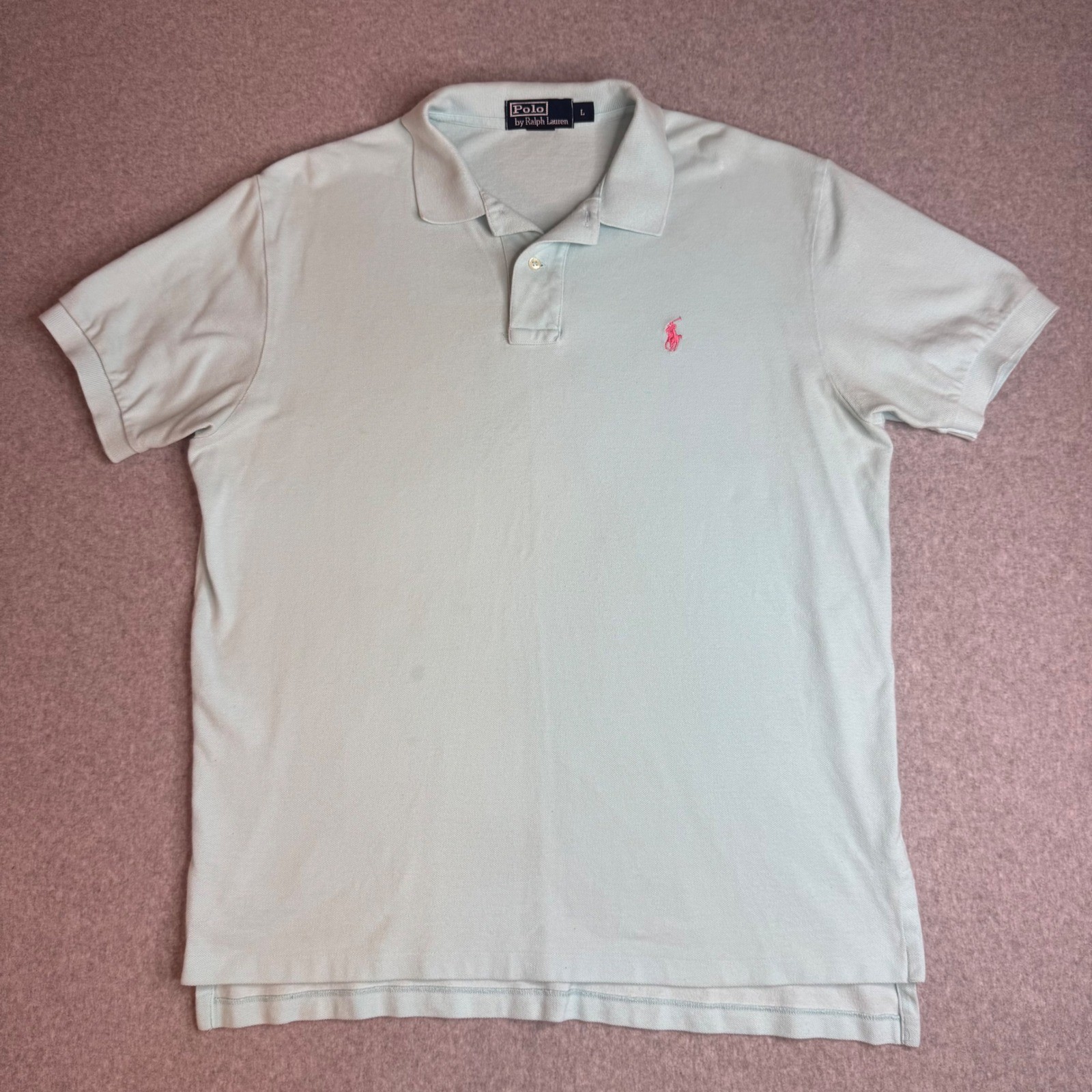 Polo Ralph Lauren Mens Large Mint Green Pink Pony Pique Short Sleeve Polo Shirt
