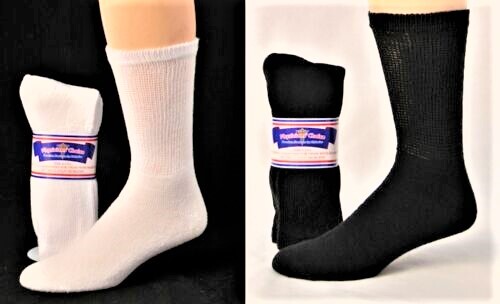 Physicians Choice Diabetic Crew Sock 3 or 6 pr. Black/White or Tan 9-11/10-13/15