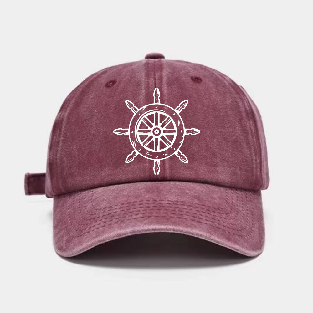 Nautical Ship Wheel Dad Hat | Vintage Washed Unisex Casual Cap
