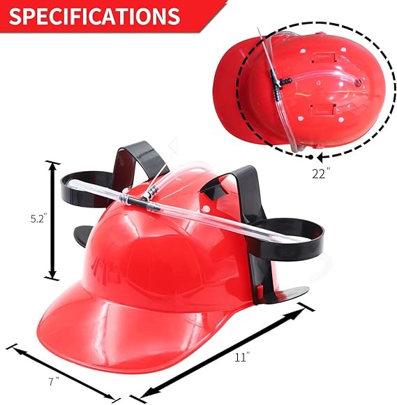 Drinking Helmet – Can Holder Drinker Hat Cap with Straw for Beer and Soda Red