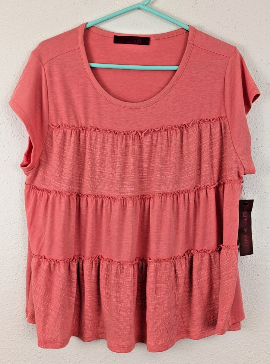 New Love Scarlett sz XL knit T-shirt layered top salmon pink short sleeve 1213