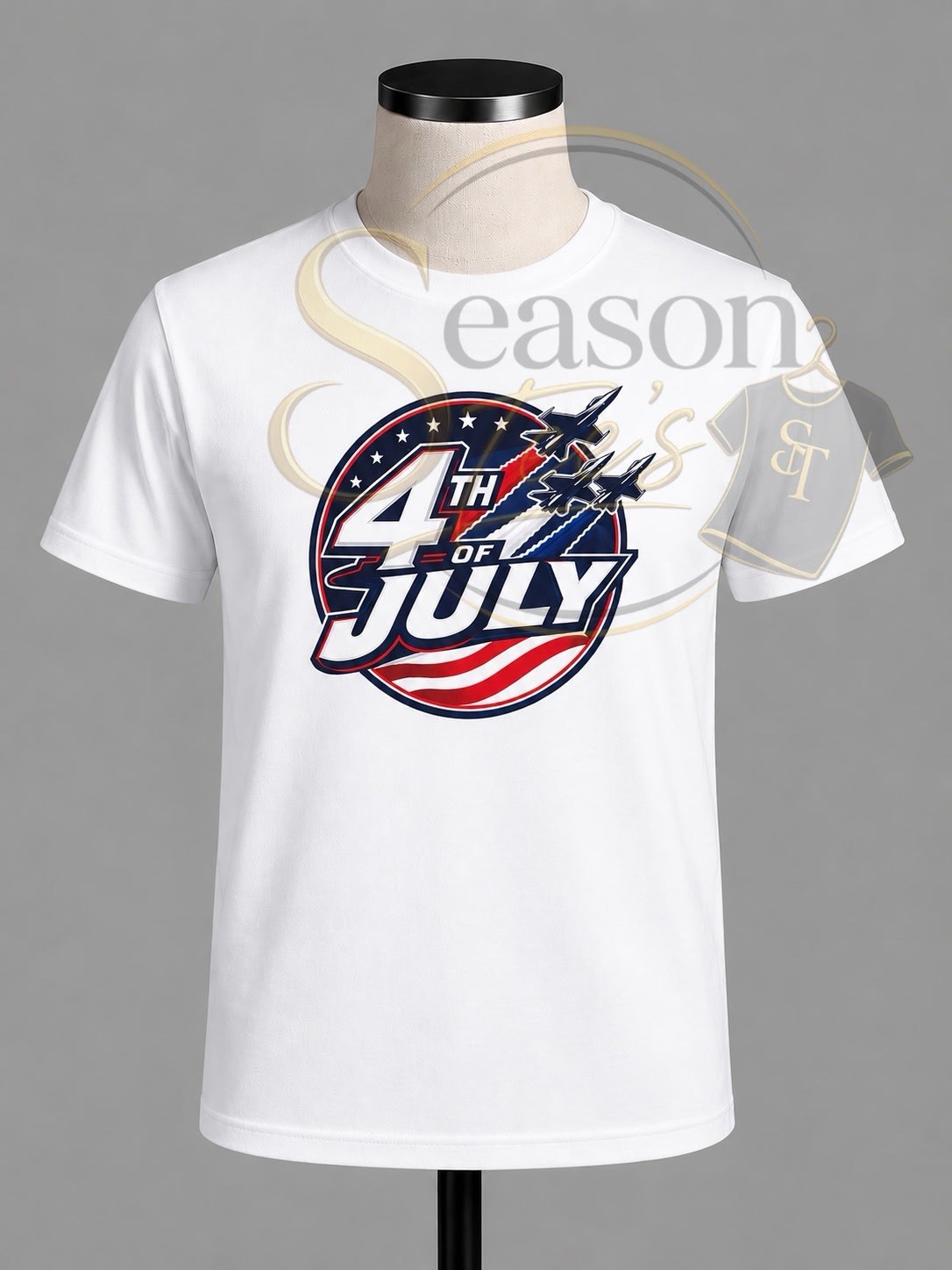 White Cotton 4th of July USA Patriotic Graphic Print Crew Neck T-Shirt L