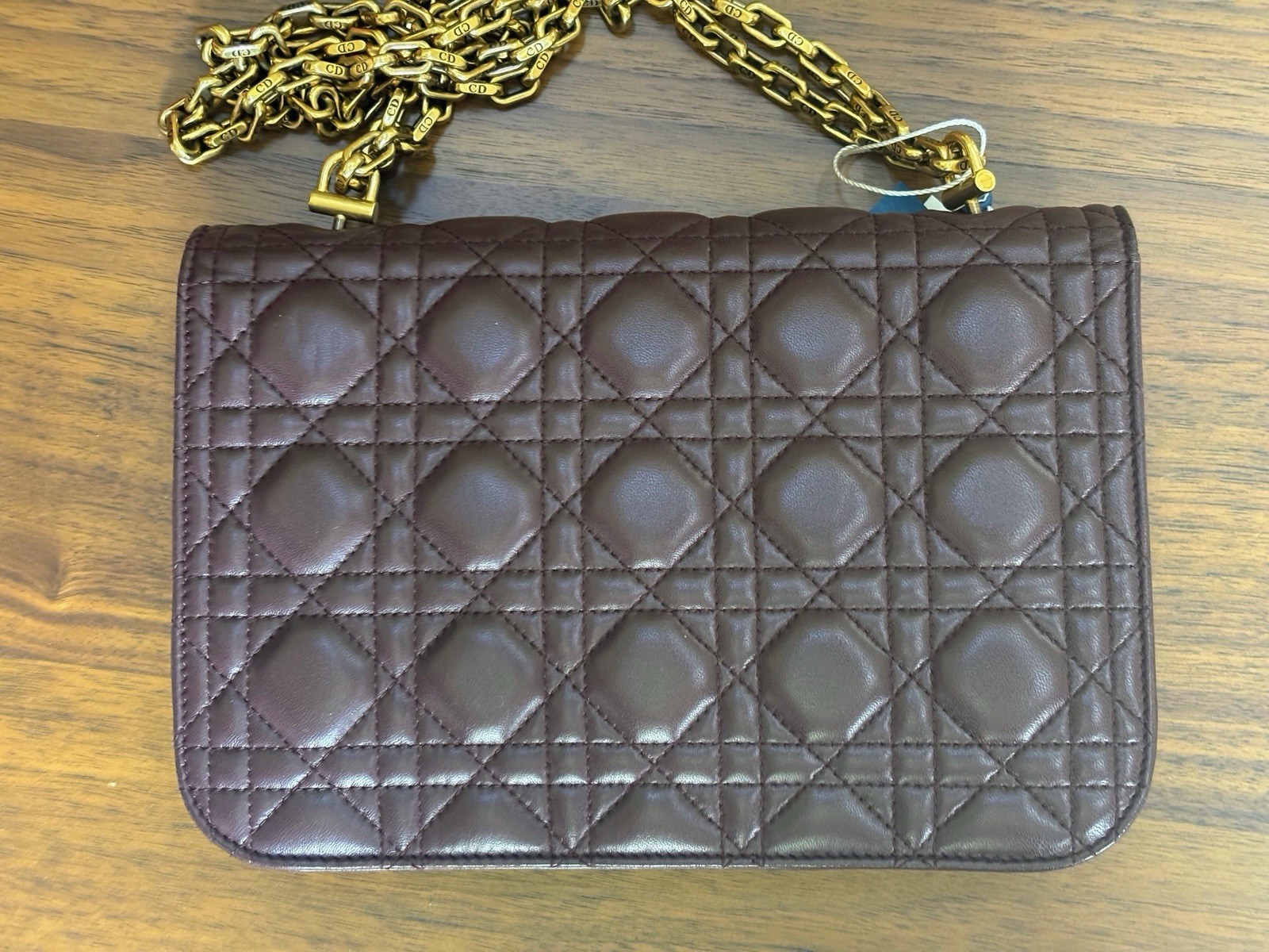 Dior Addict Quilted Cannage Burgundy Chain Shoulder Bag Gold Hardware Clasp