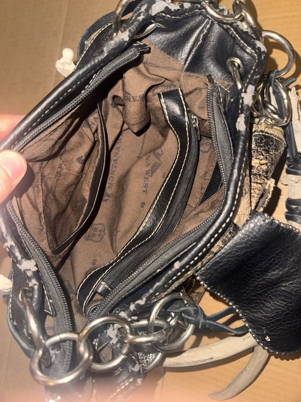 Montana West Camo Studded Western Shoulder Bag w/ Cross Charm Zip Lined Pockets