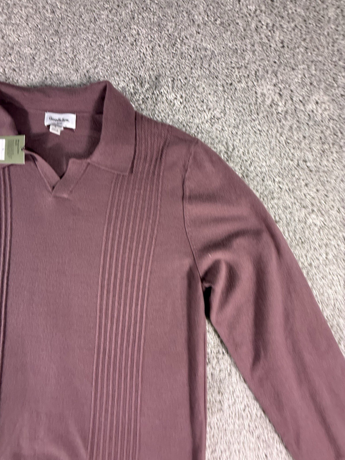 NWT Goodfellow Men’s Long Sleeve Sweater Polo Mulberry Size Large