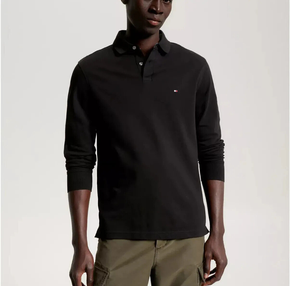 Tommy Hilfiger Mens Regular Fit Solid Stretch Cotton Mesh Long Sleeve Polo Shirt