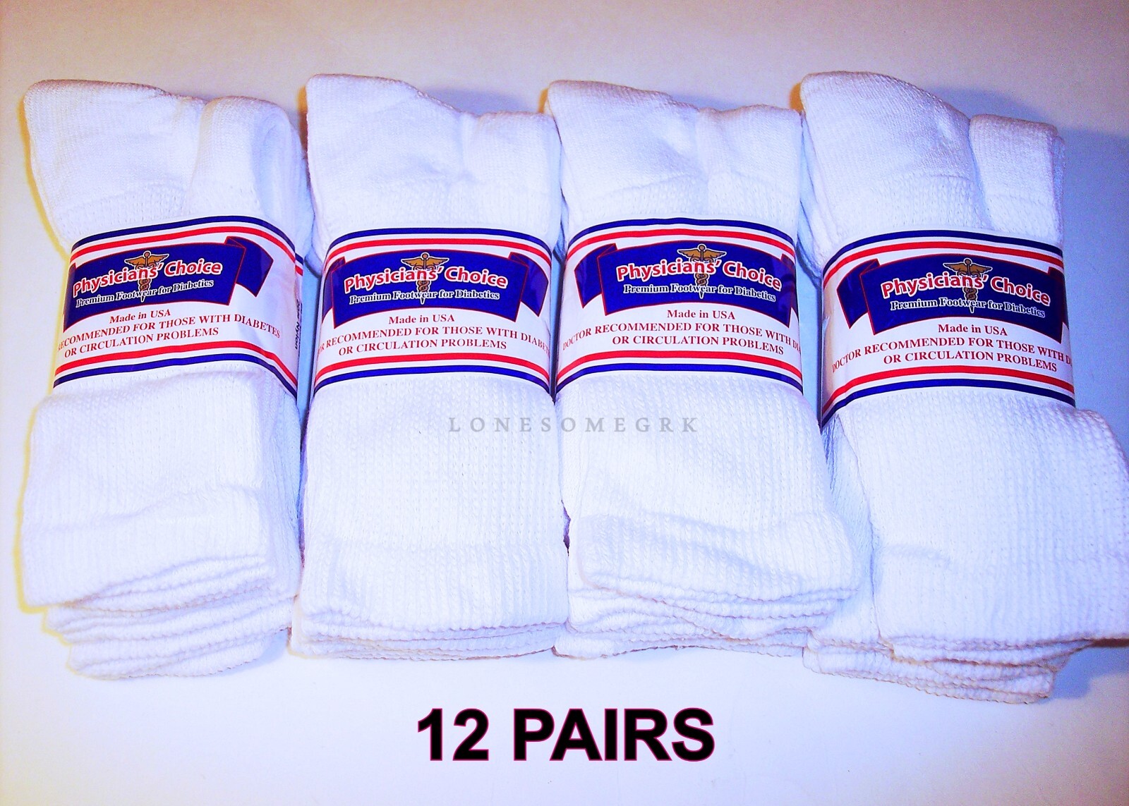 6 or 12 Pairs Womens Mens Physicians Choice White Ventilated Diabetic Crew Socks
