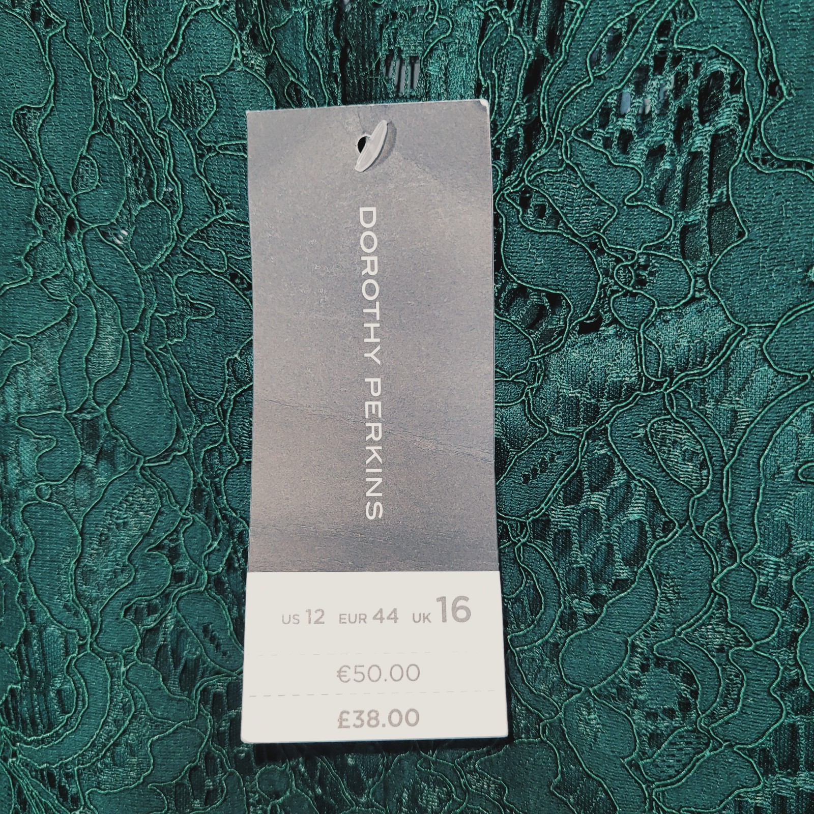 BNWT NEW DOROTHY PERKINS DRESS 16 DARK GREEN CROCHET FLORAL SHIFT PARTY WD62