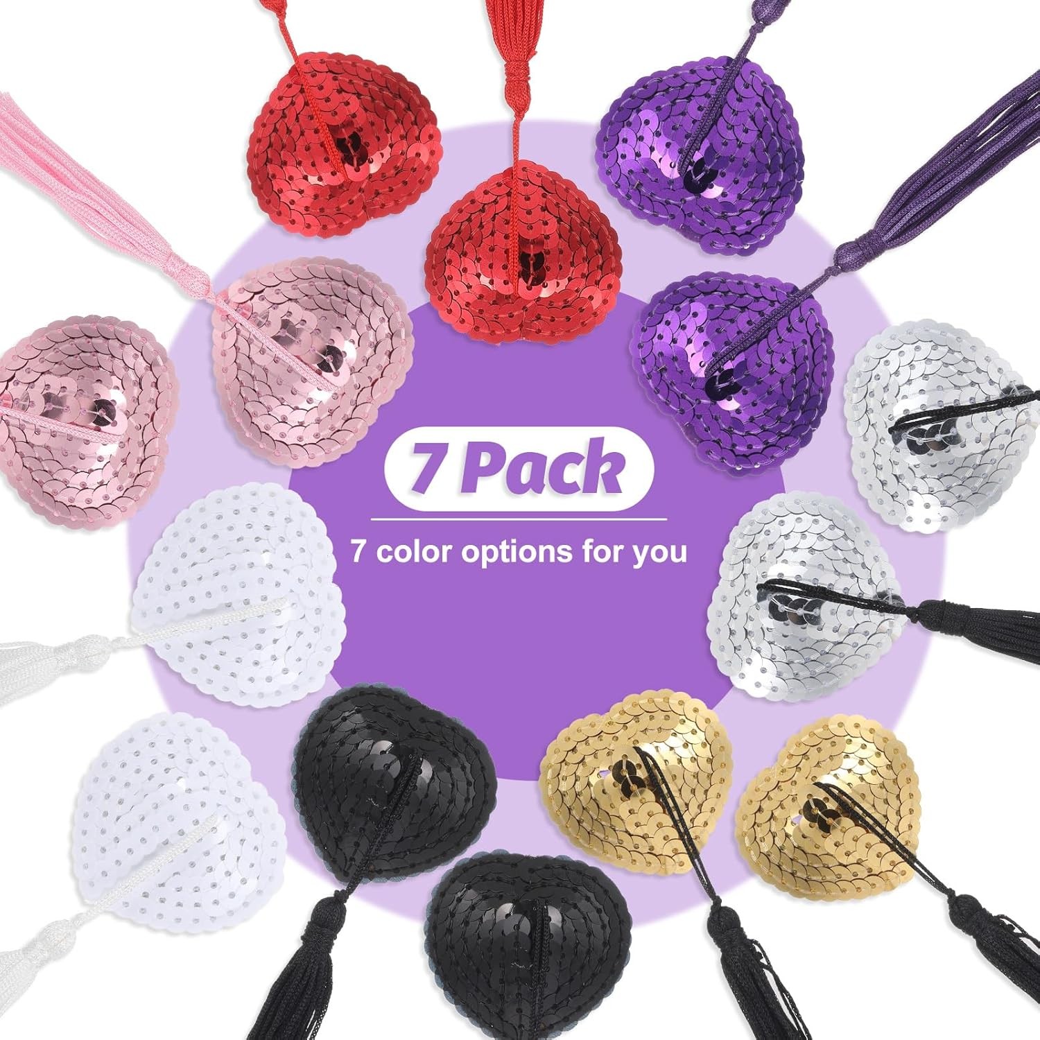7 Pairs Reusable Adhesive Nipple Cover Shiny Silicone Heart-Shaped Pastie