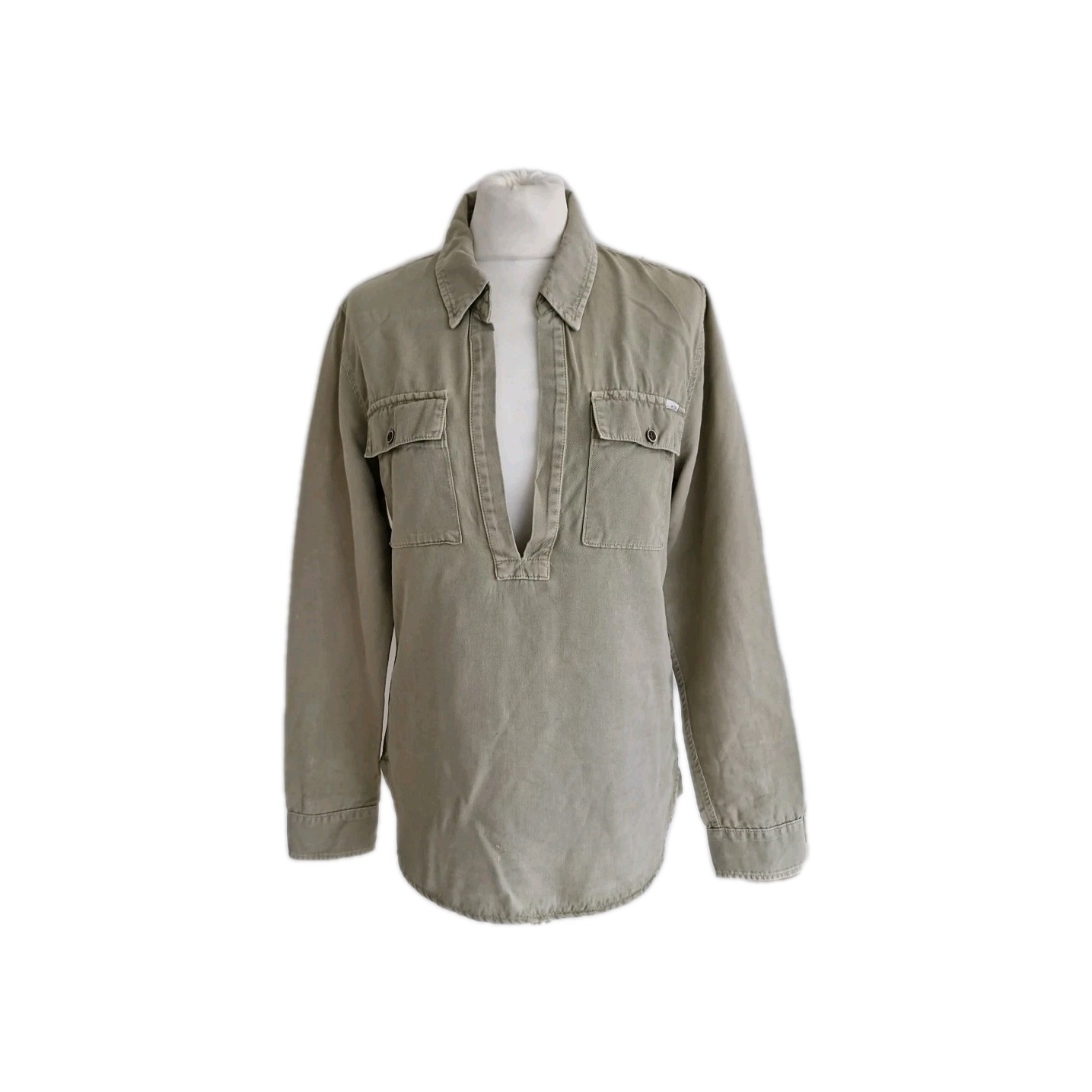 Mother The Frenchie Slipover Cotton Blend Military Green Shirt Womens Size Small