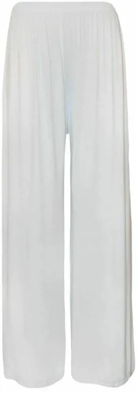 Ladies Palazzo Wide Leg Flared Elasticated Stretch Plain Trousers Womens Wide UK