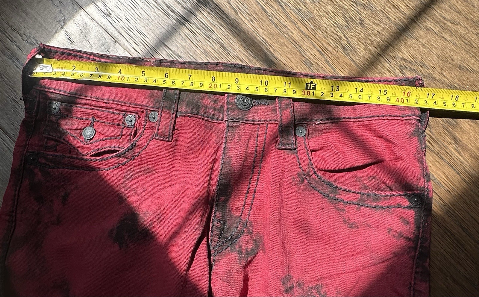 True Religion Jeans Mens 31 Red Black Acid Tie-Dye Wash Straight Pants