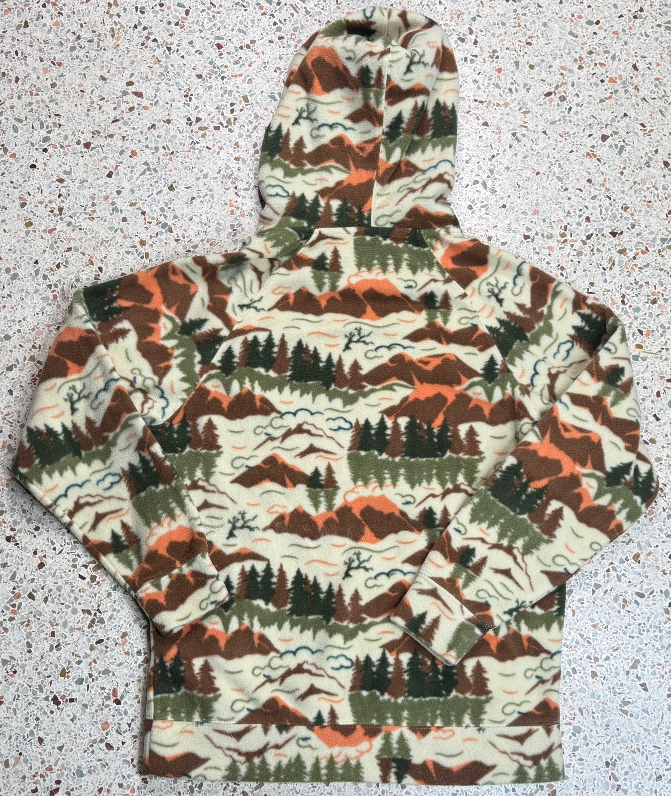 Massive Outdoor 1/4 Zip Outdoor Nature Pattern Long Sleeve Hoodie Fleece Size S
