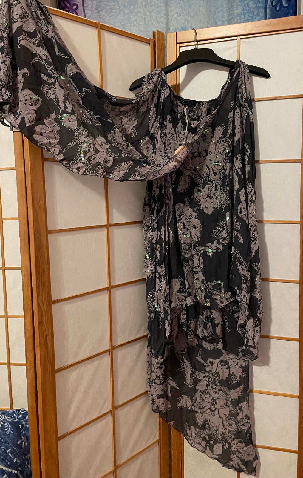 ALLSAINTS Draconis Embelished Silk Blouse Tunic Grey/Taupe UK 12 (US 8) NWT $218