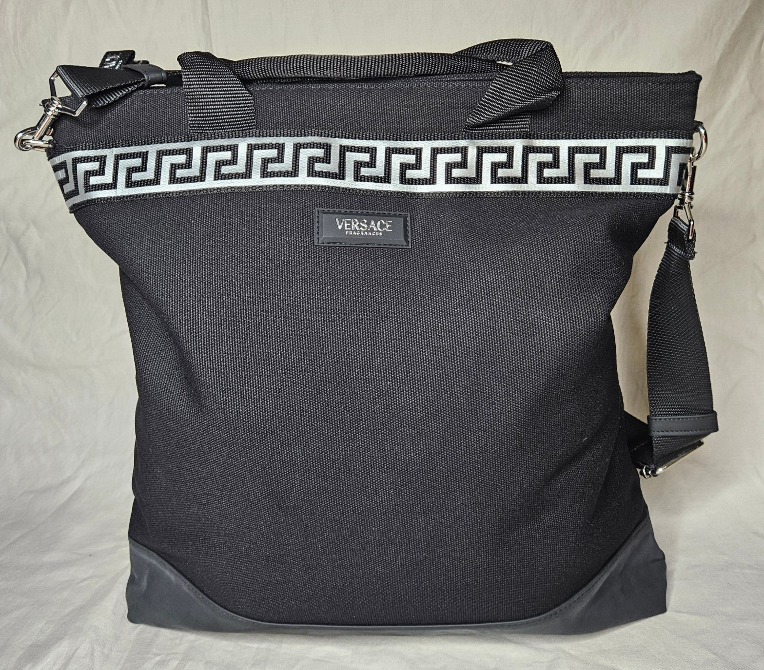 Versace Institutional Messenger Bag Black Canvas Unisex Mens Travel Carry On NEW