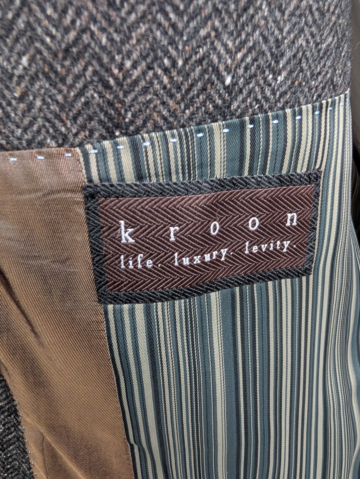 KROON Brown Herringbone Tweed Patch Pocket Sport Coat Jacket Sz 44L Dual Vent