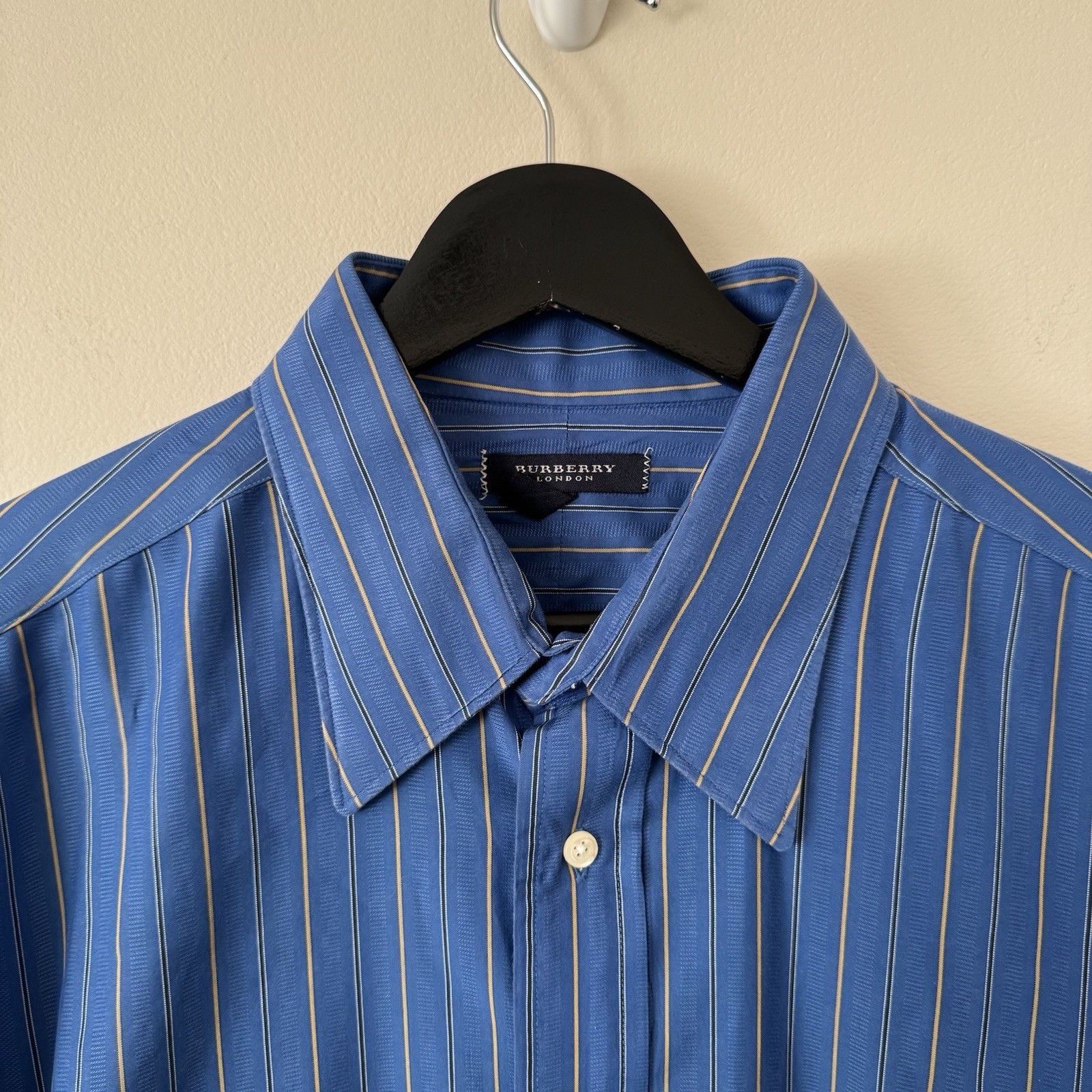 Vintage Burberry London Men’s Blue Striped Cotton Dress Shirt Long Sleeve