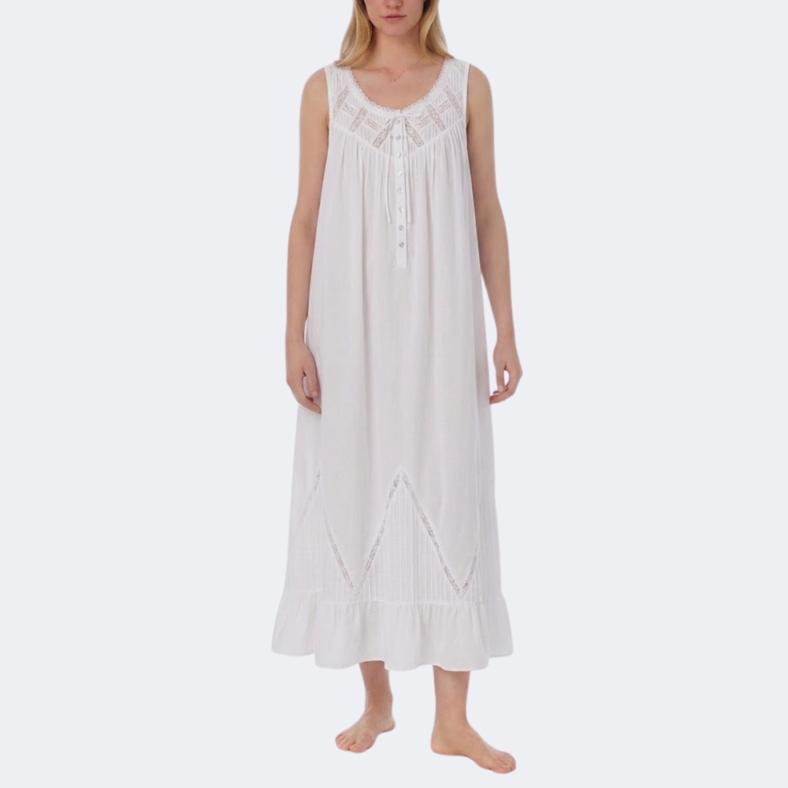 NWT Eileen West 100% Cotton Lawn Ballet Nightgown Sleeveless Regular, White