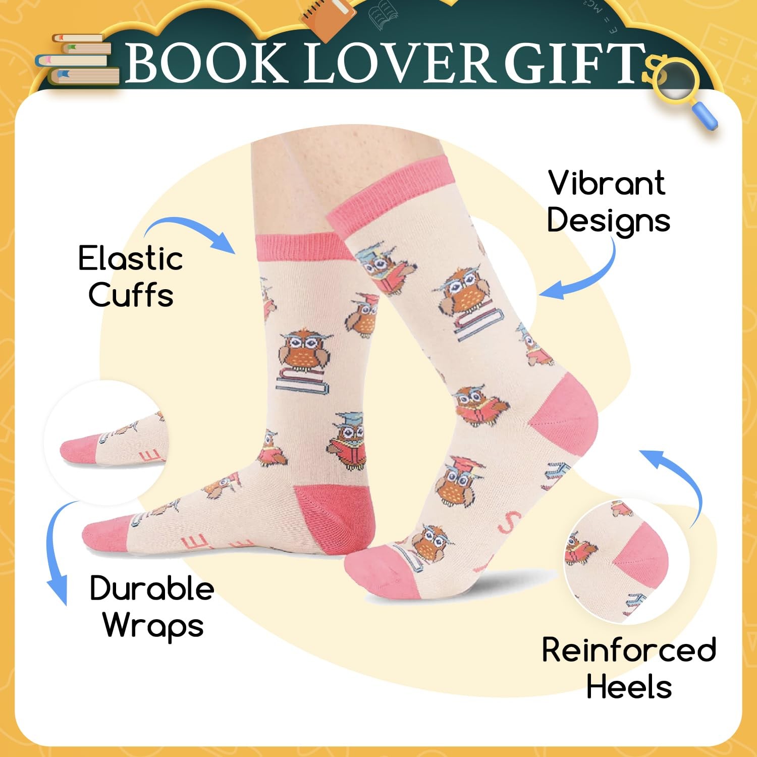 Book Lover Socks for Students Reading Themed Gift for Graduation Men Women