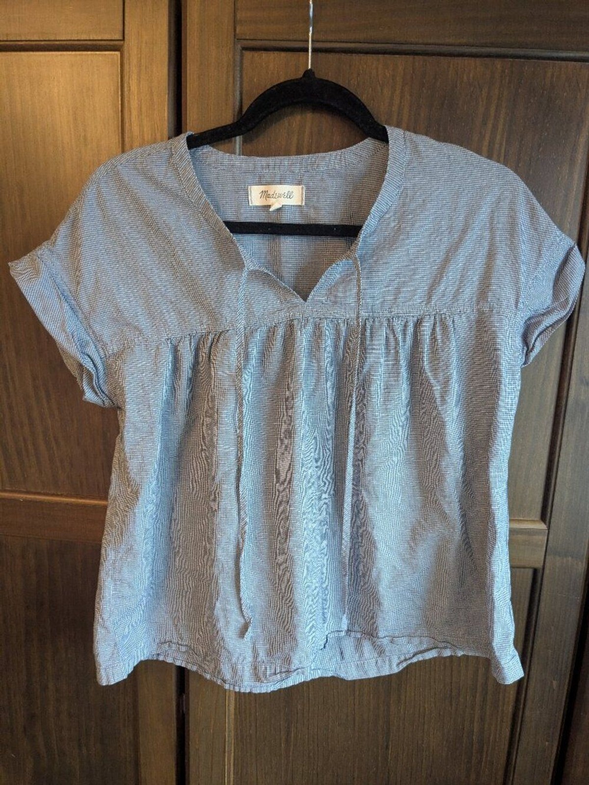 Madewell Light Blue Split‑Neck Peplum Blouse – Size S