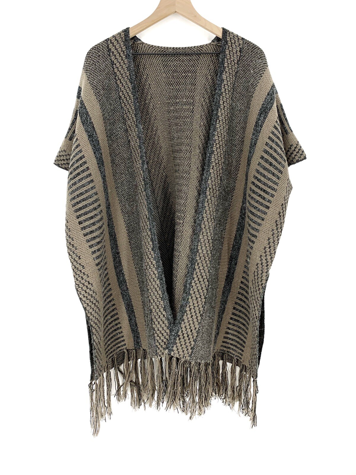 Kimberly C Womens Poncho One Size Boho Striped Fringe Southwestern Cozycore Wrap