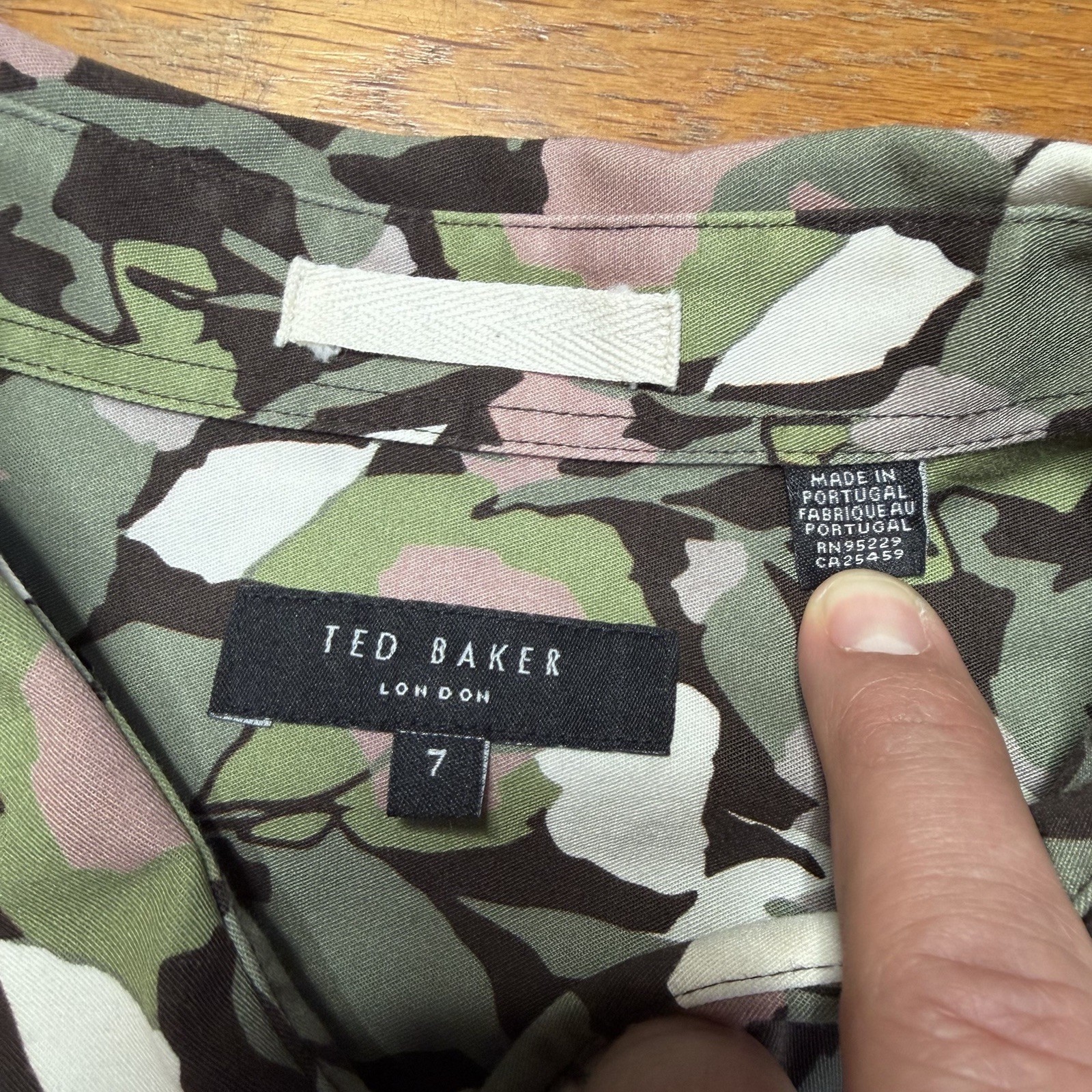 Ted Baker Men Button Up Shirt Size 7 3XL Cotton Floral Green Brown Pink Shirt