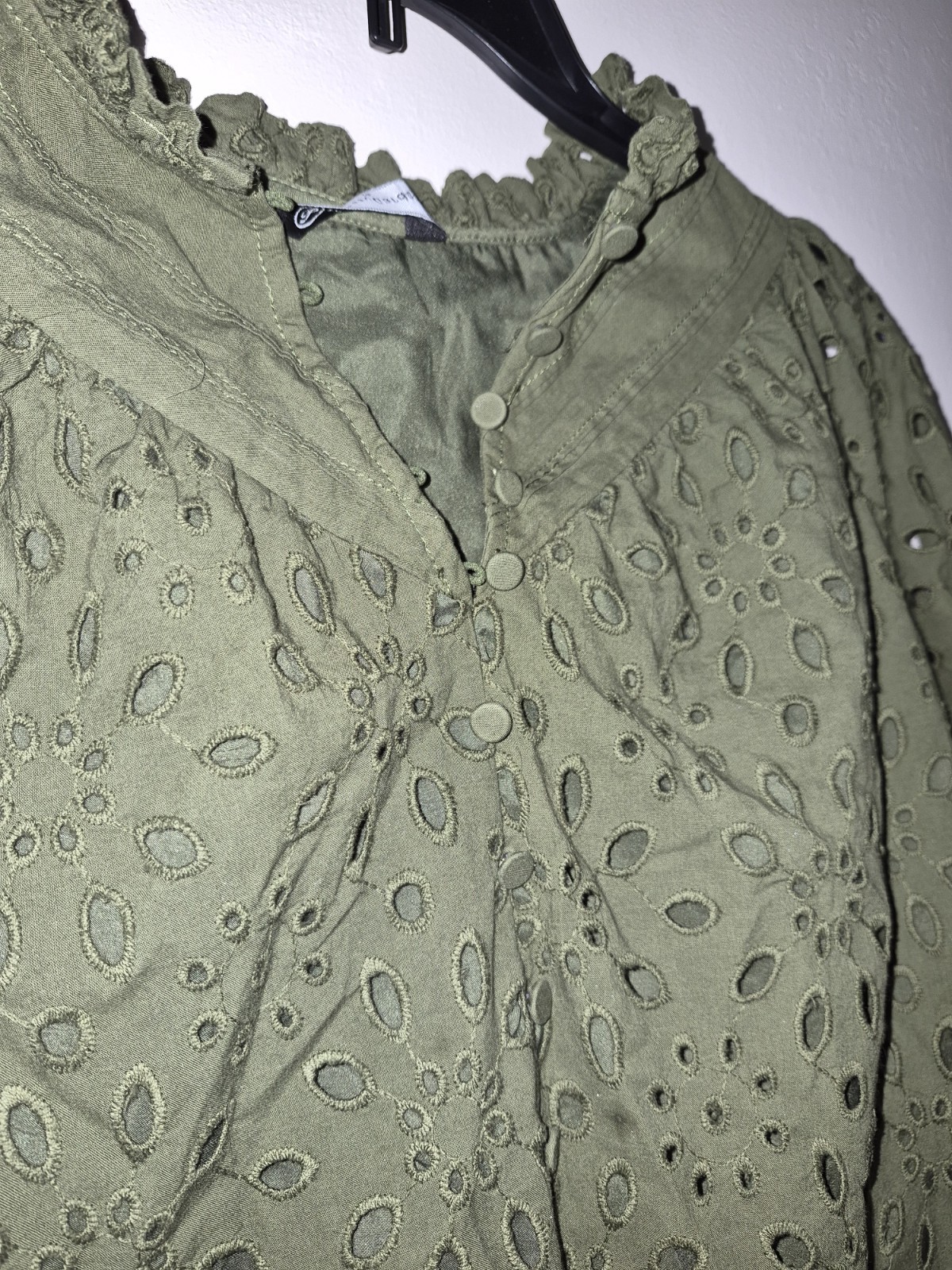 Pretty Garden Green Buttoned Cotton Blend Top Size S Women’s