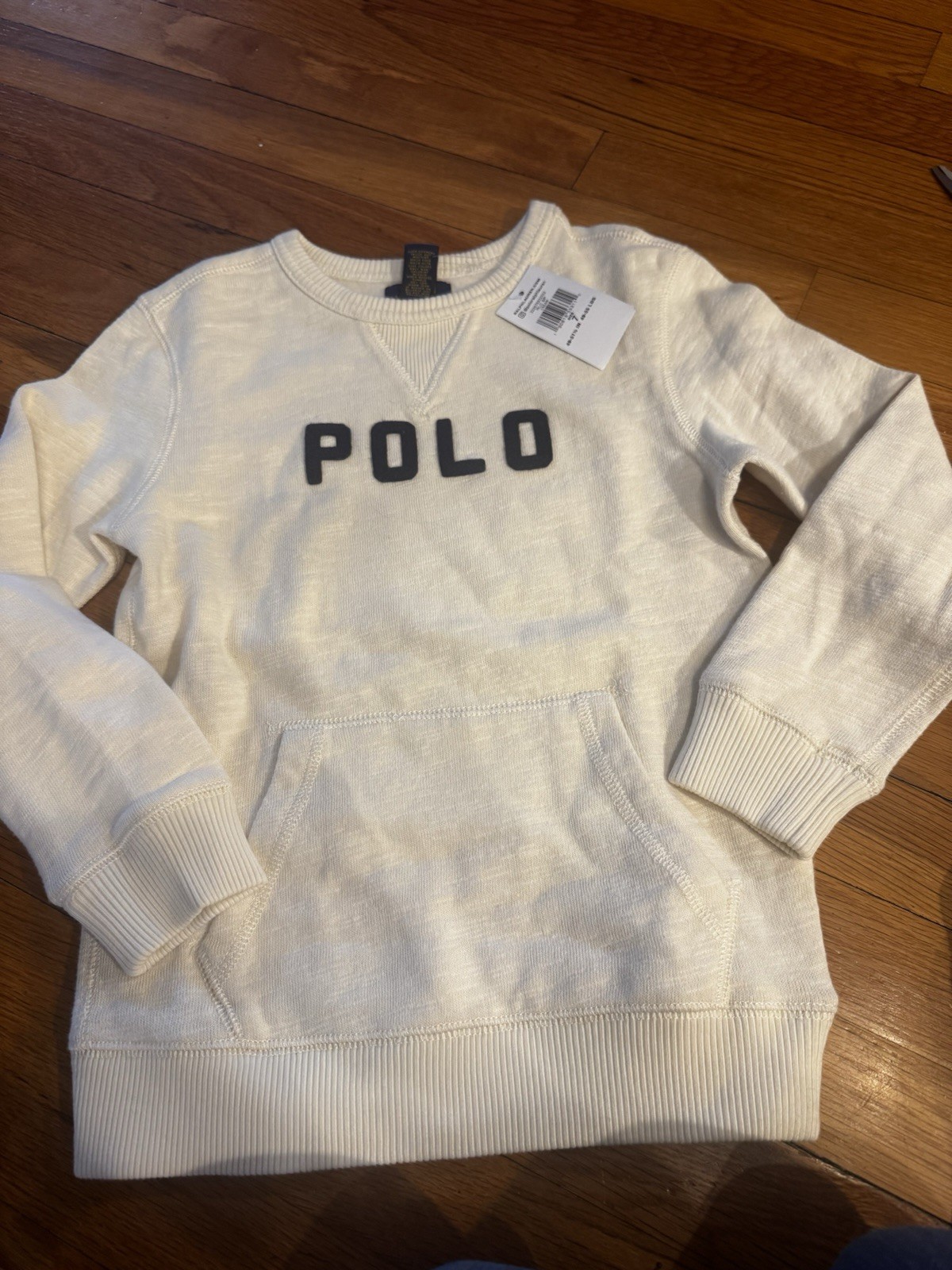 Ralph Lauren Polo Boys Size 7 Cream Sweatshirt Kangaroo Pocket NWT