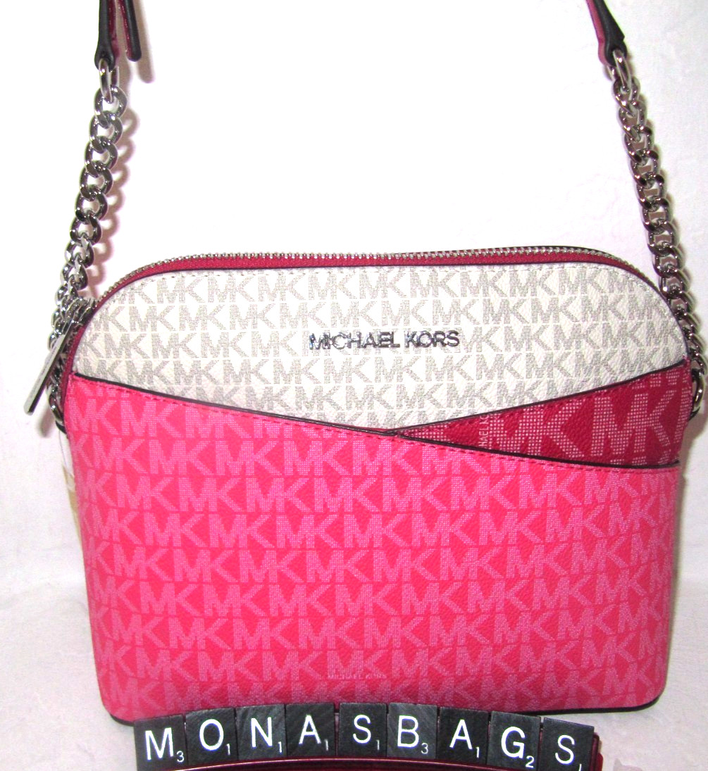 Michael Kors NEW Jet Set Med Dome Logo Crossbody Bag Dark Raspberry Pink NWT$258