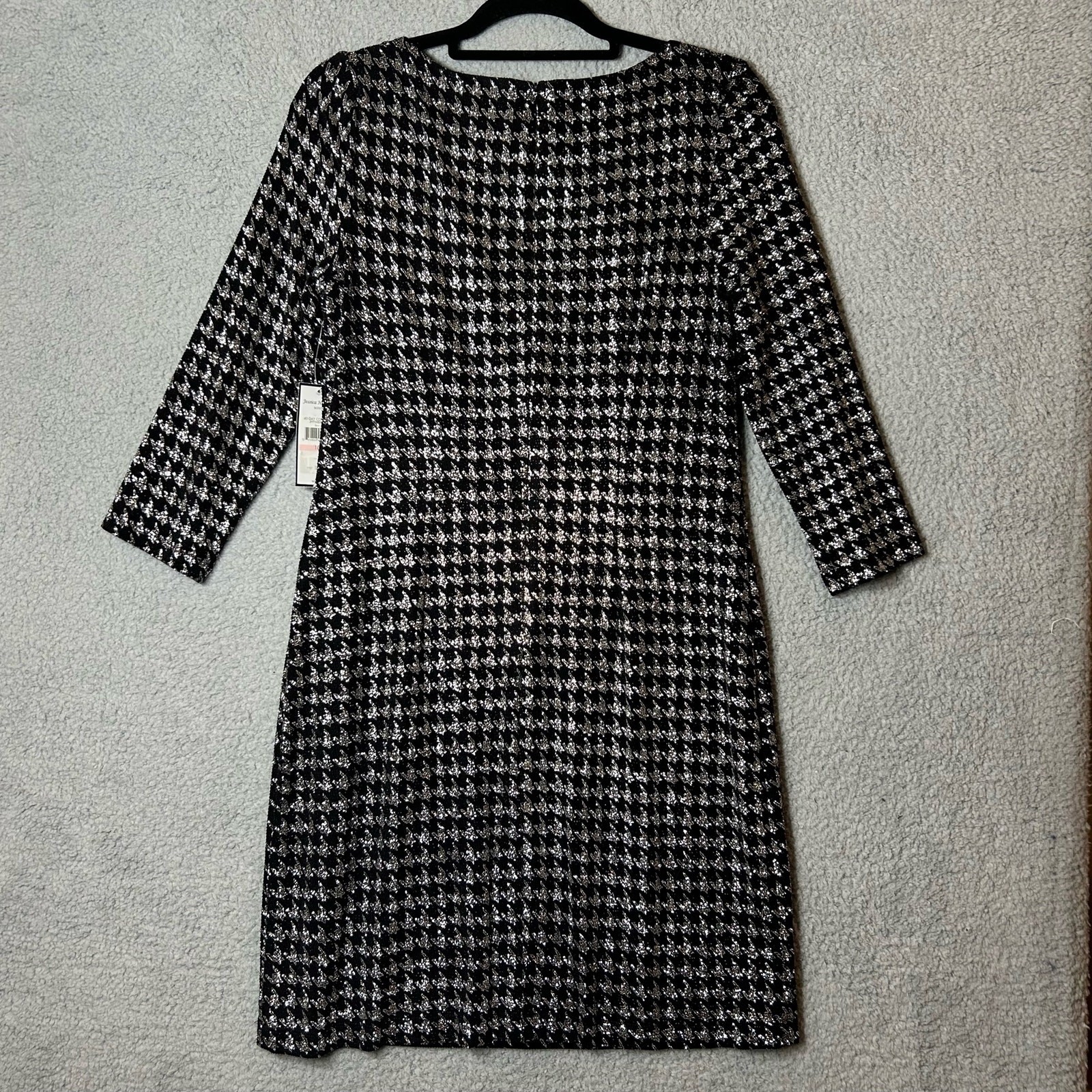 Jessica Howard Dress Womens 10 Black Houndstooth Glitter Knit Shift Dress NEW