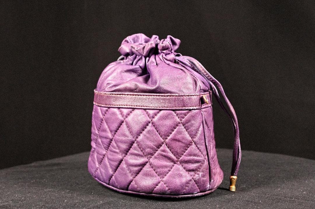 CHANEL Lambskin Matelass Turn Lock Drawstring Chain Backpack Purple Auth