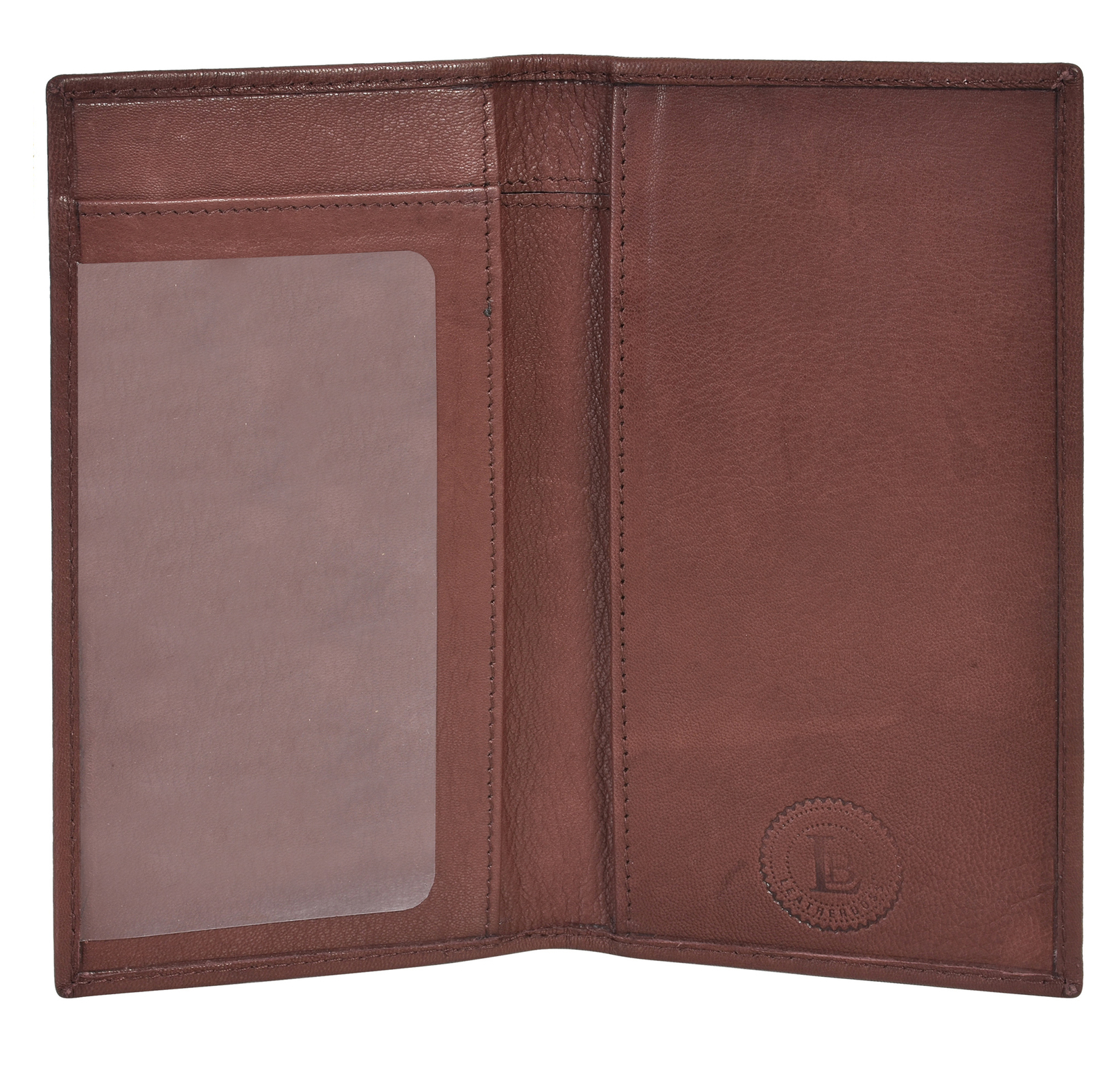 Leatherboss Genuine Leather PLAIN Checkbook Cover with ID Slot, Dark Brown