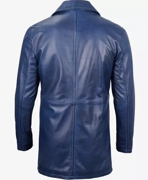 Men’s 3qtr Coat Button Closer Blue Real Sheep Leather Jacket Coat Lamb Skin Gift