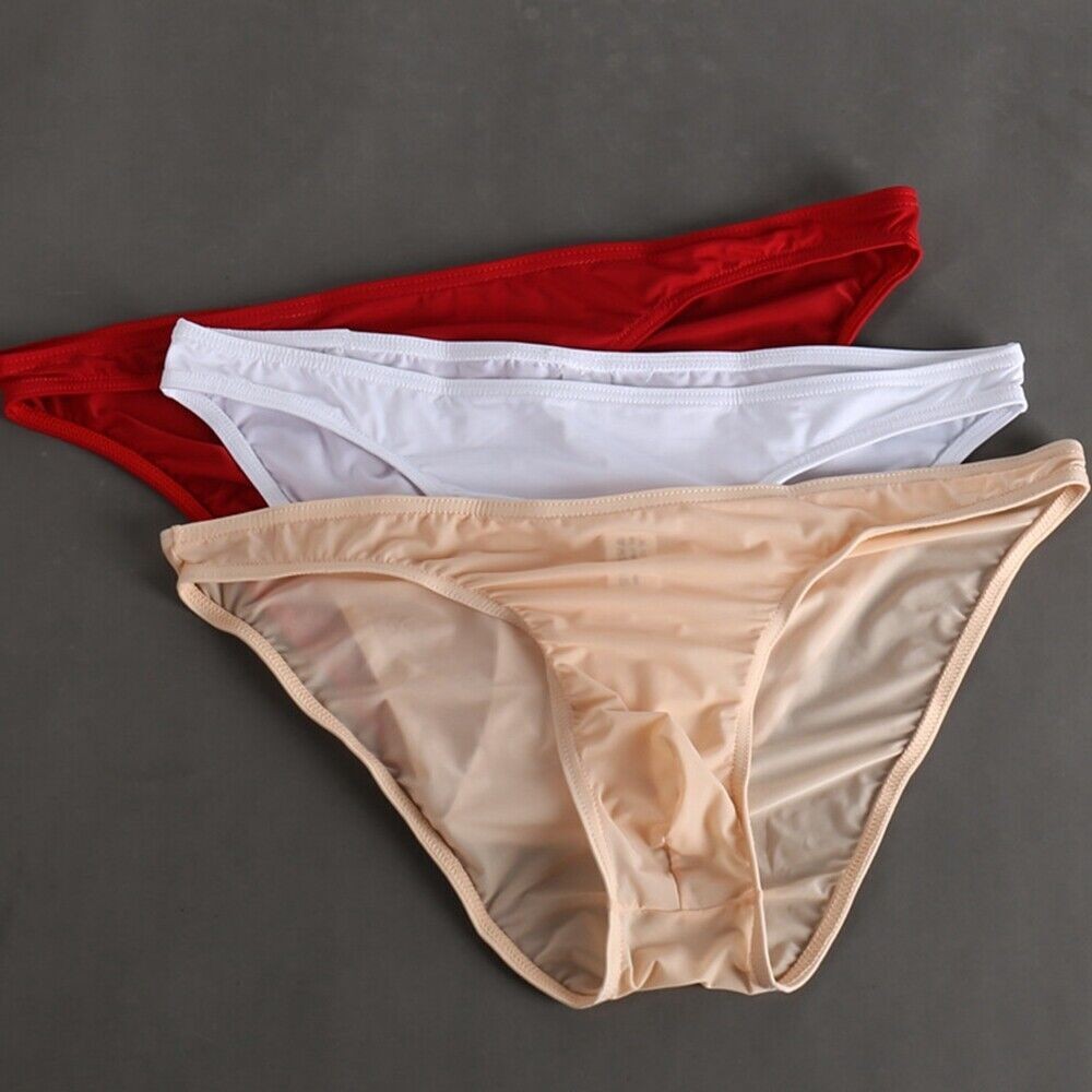 3 Pairs Men Underpants Super Thin Ice Silk Bikini Briefs Thongs Underwear