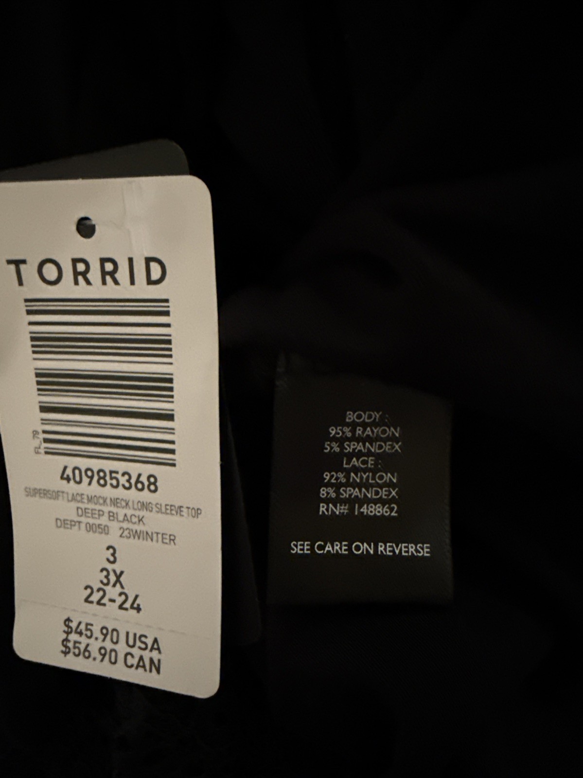 TORRID LONG SLEEVE LACE TOP SUPER SOFT 3 3X 3XL 22/24 NEW