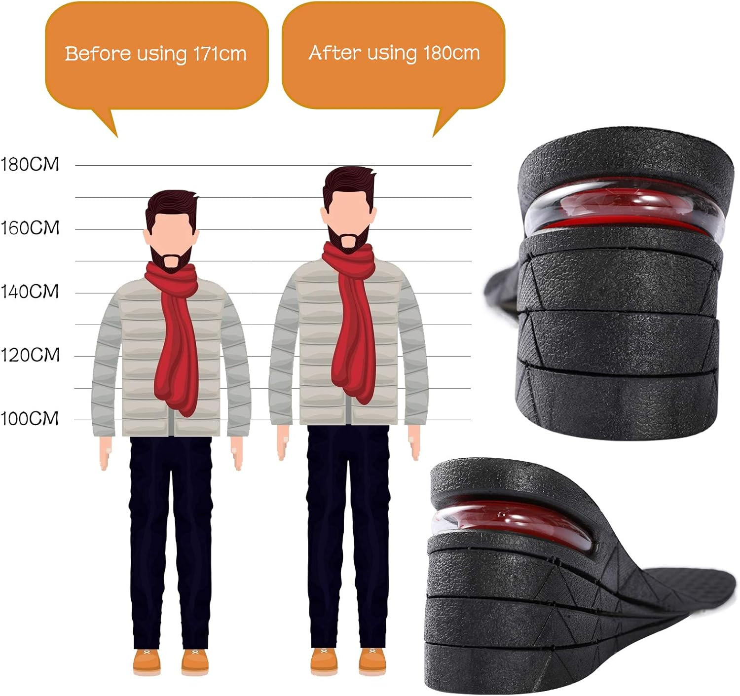 Height Increase Shoe Insoles for Men Women, 4-Layer 3.54 Inch Shoe Lifts Pad Lif