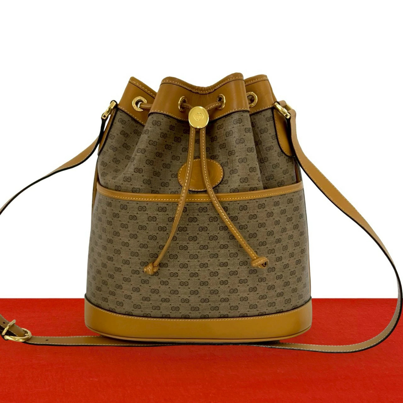 GUCCI Vintage Old Gucci GG Logo Pattern Leather Mini Boston Handbag Navy Bag