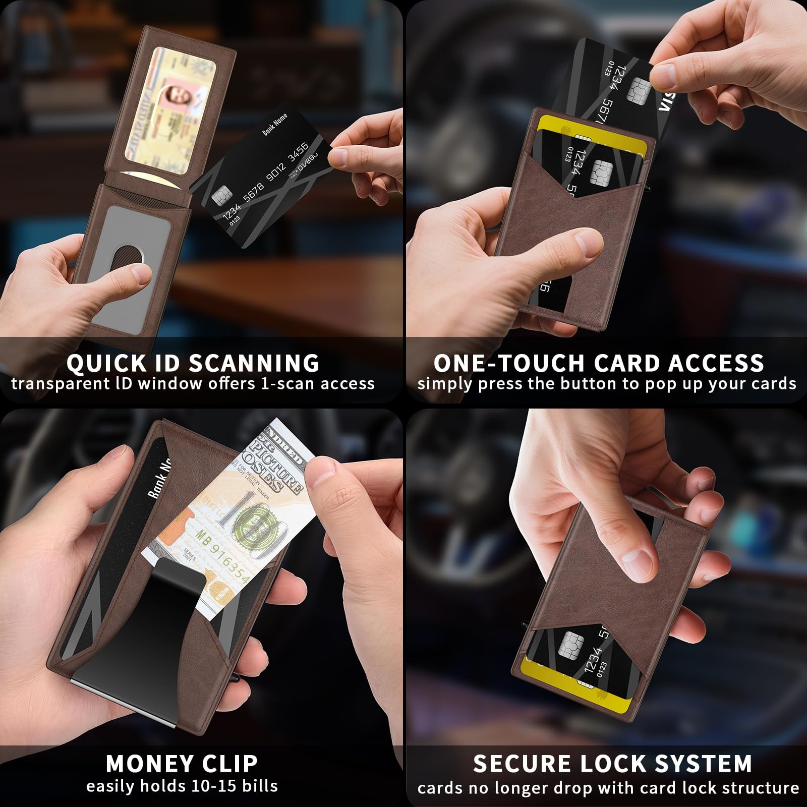KISUEDZP Wallet for Men Aluminum RFID 4.06 x 2.44 x 0.86 inches, Coffee