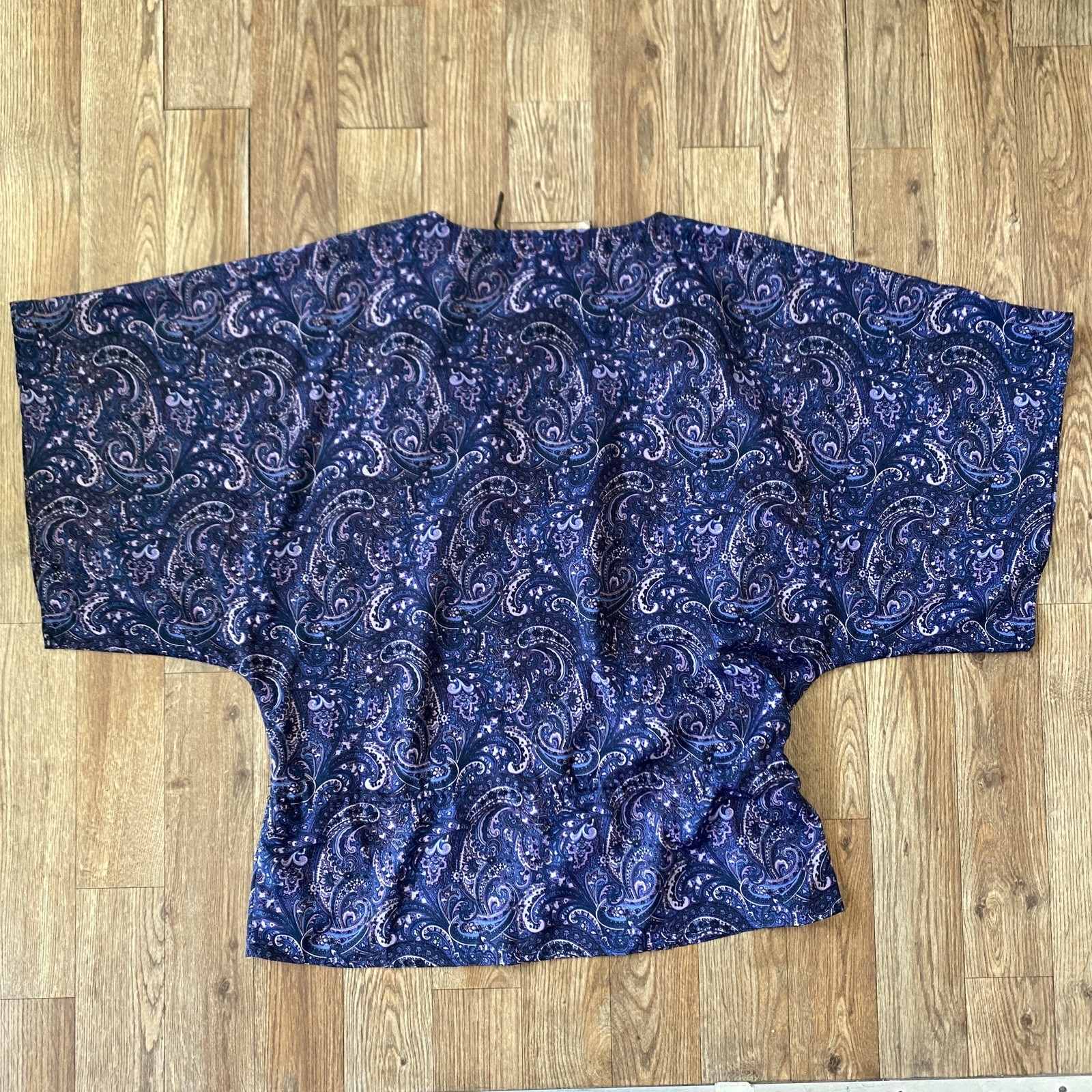 MICHAEL KORS Purple Blue Paisley Blouse Drawstring Waist Batwing Dolman Sleeve L