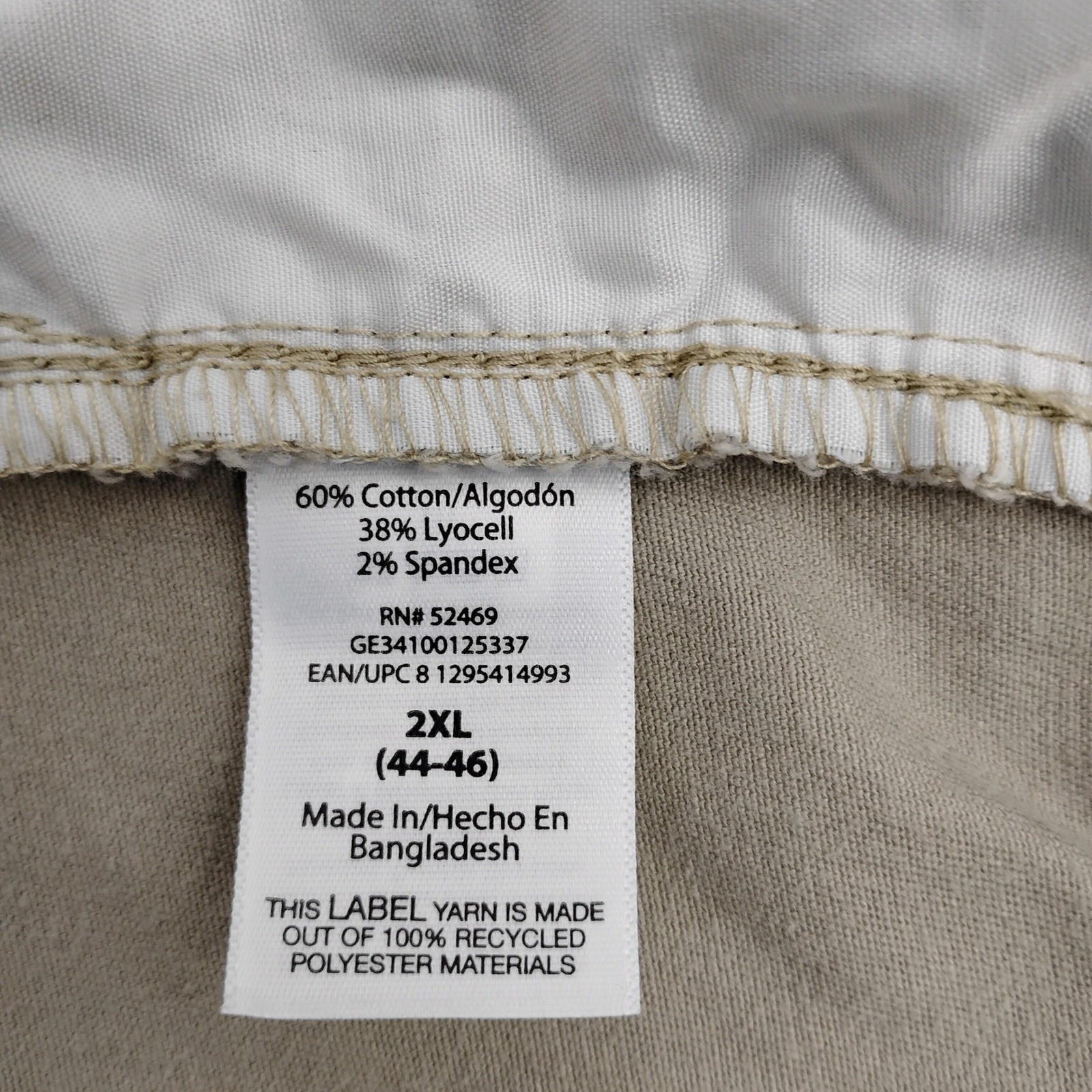 George Mens Cargo Shorts Khaki Tan Elastic Waist Drawstring 2XL 44-46