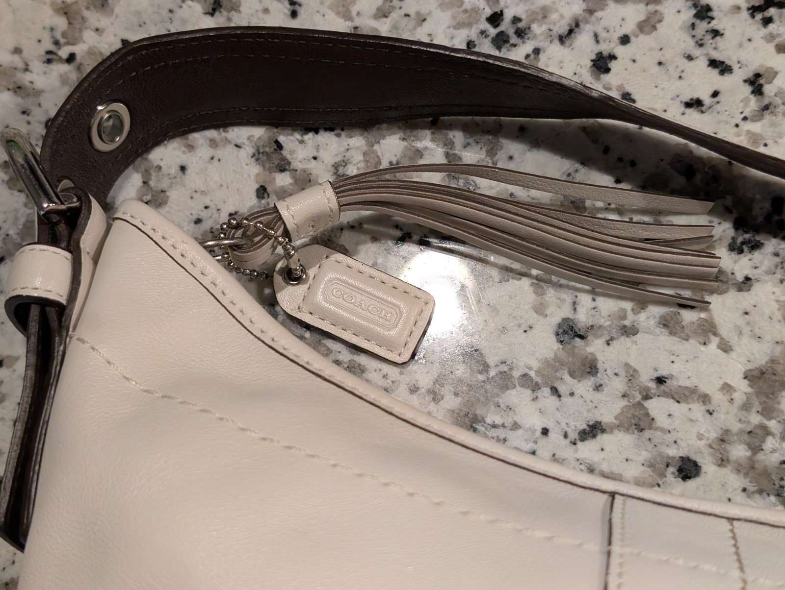Vintage Coach Soho Hobo Bag 8A01 Ivory White Leather Brown Strap + Wallet