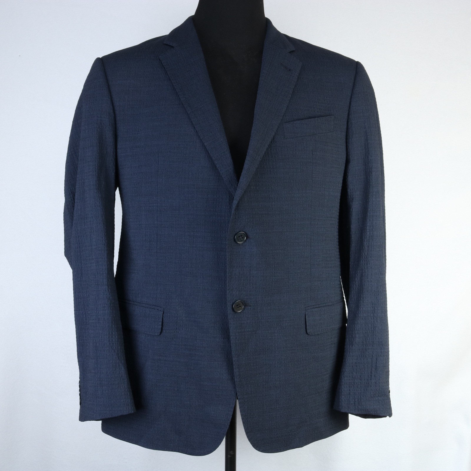 ARMANI COLLEZIONI NAVY BLUE WOOL SEERSUCKER SPORT COAT JACKET EU 58 US 44/46