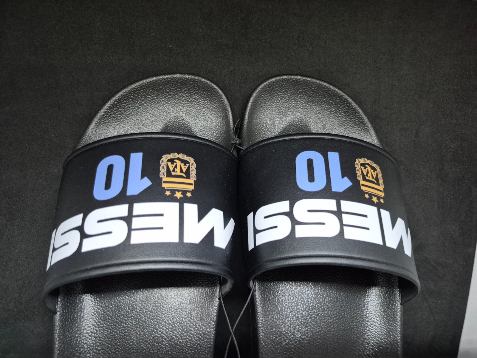 AFA Men’s Black Lionel Messi # 10 Logo Slide Sandals Slip-On Lightweight