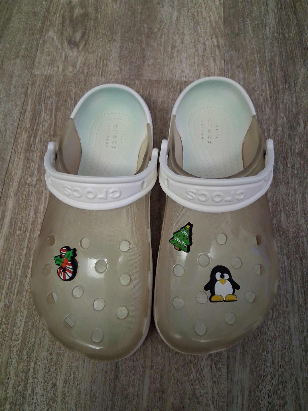 CROCS Classic Clogs Clear White Translucent See Thru Slip On Unisex W/6 M/4 EUC