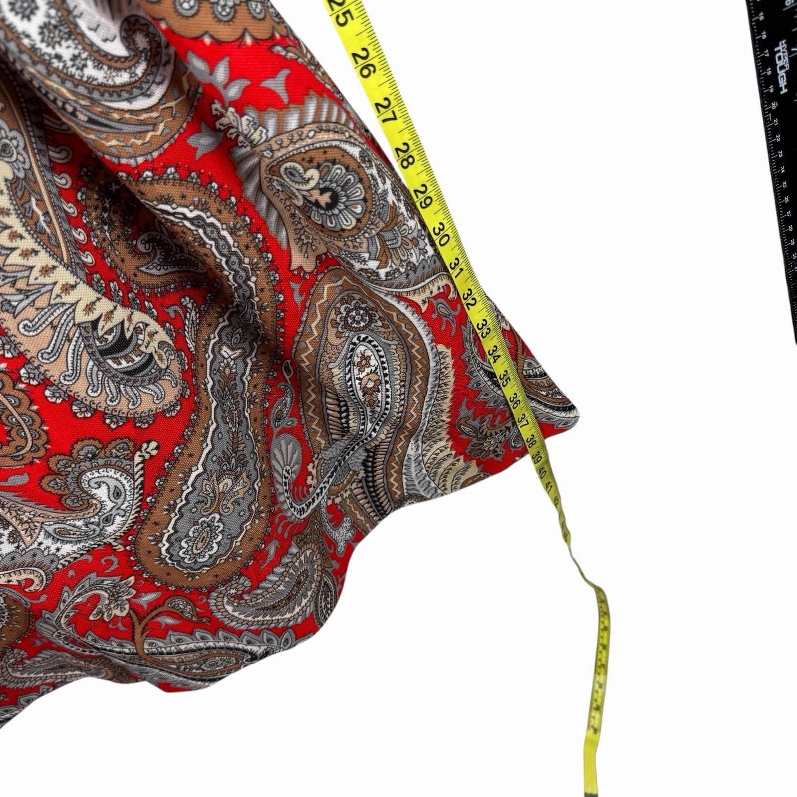 Vintage Shaker Square by Bill Sims Retro Paisley Red Dress Sz 24 1/2 Long Sleeve