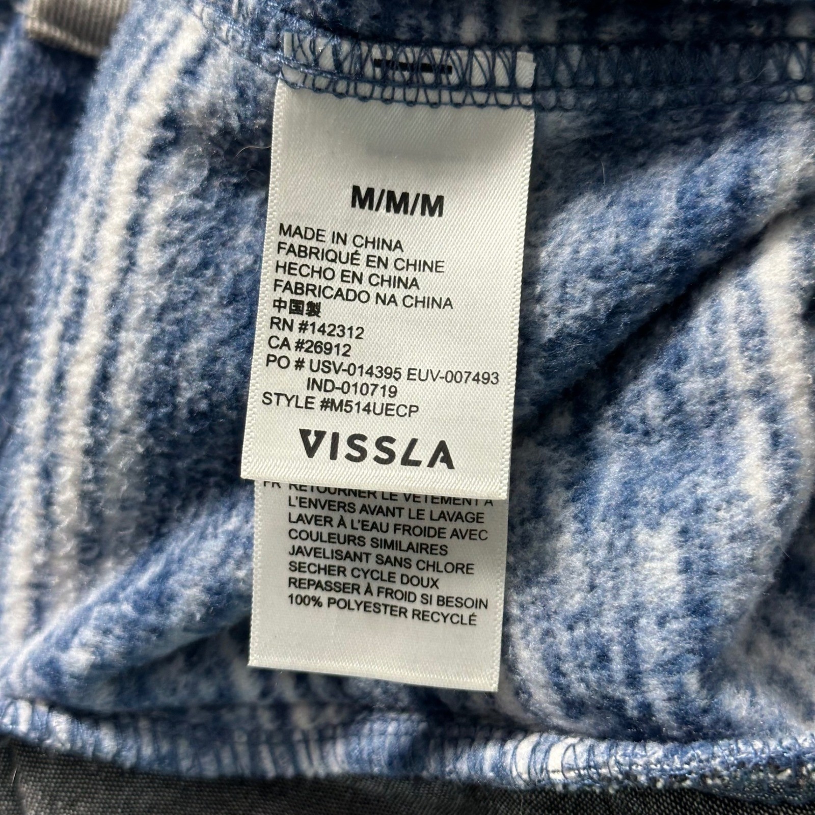Vissla M Mens Blue Striped Hooded Pullover Sweater 100% Recycled Polyester
