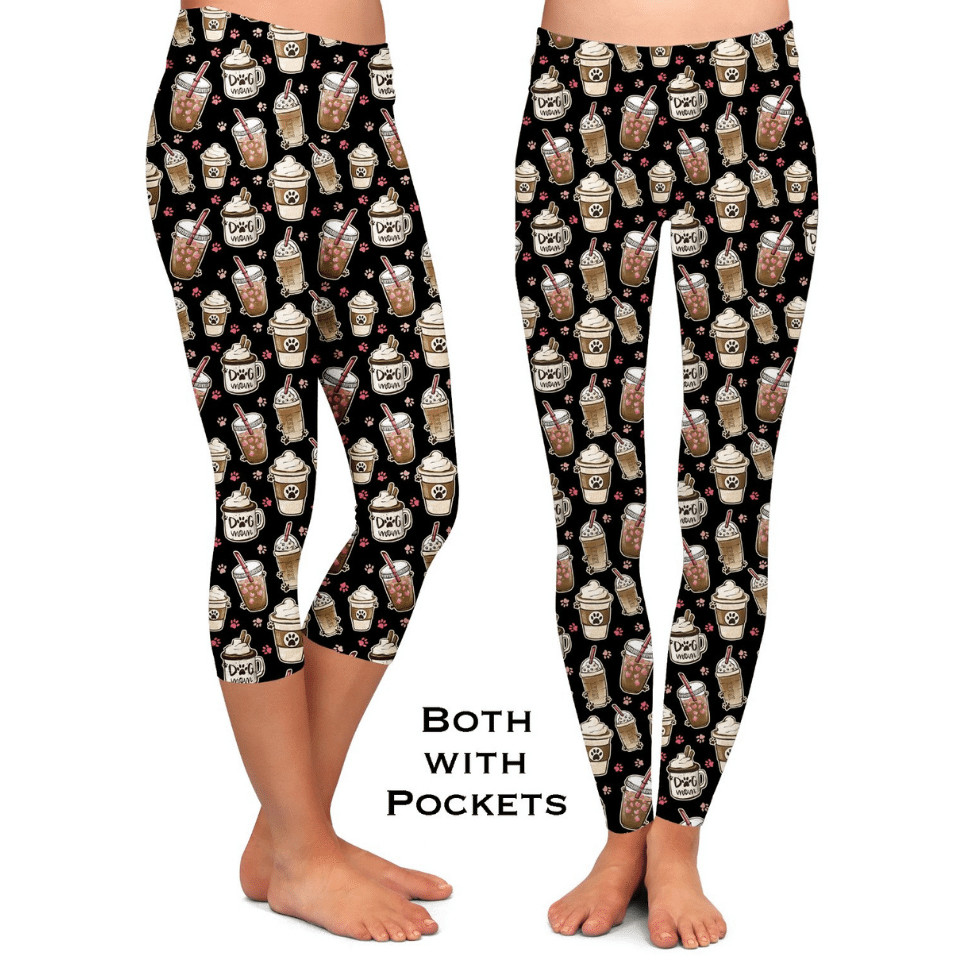 Paws & Coffee Capris W/Pockets ||Paw Prints||Dog Mom || Buttery Soft || OS