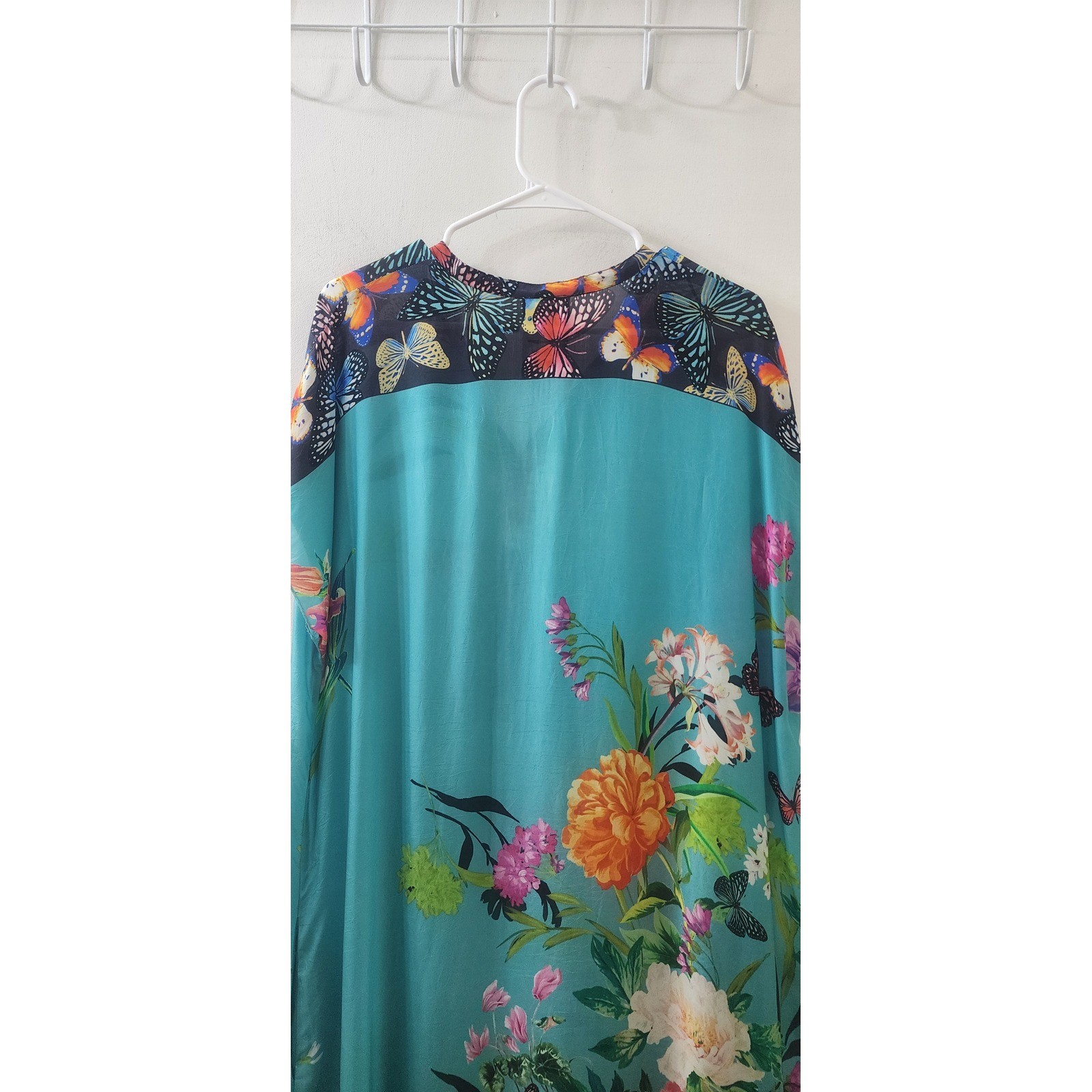 Johnny Was Turquoise Floral Butterfly Cupra Rayon Maxi Dress XL C31222A-4 Boho