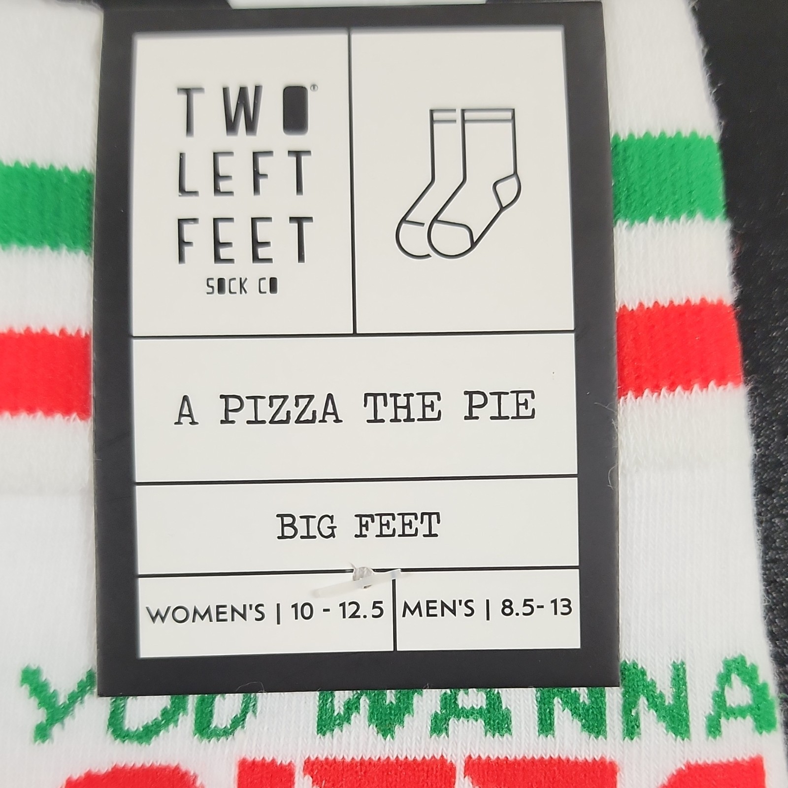 Two Left Feet A Pizza The Pie Novelty Crew Socks White Men 8.5-13 1pr