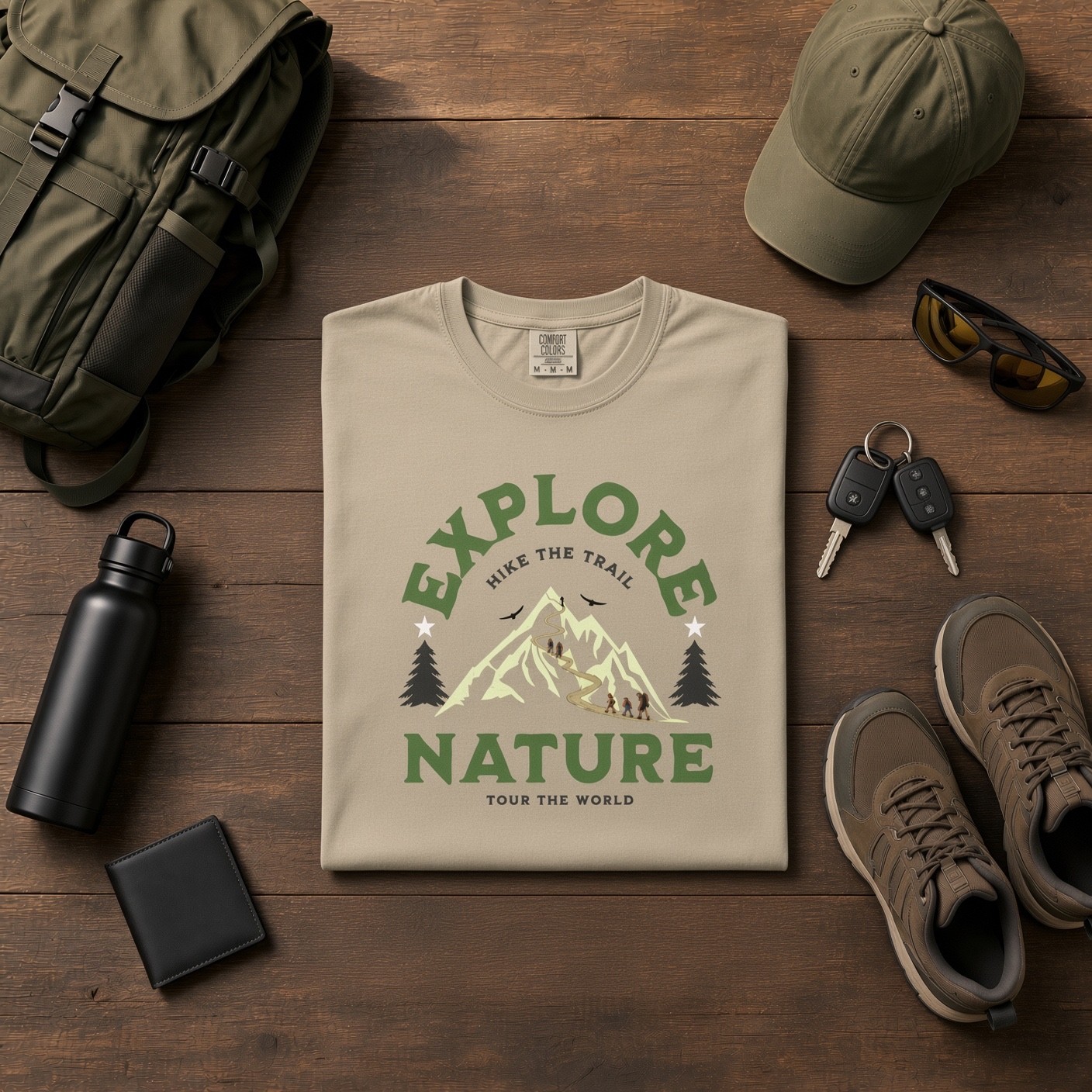 Explore Nature Hiking Tee Comfort Colors Khaki Adventure Shirt